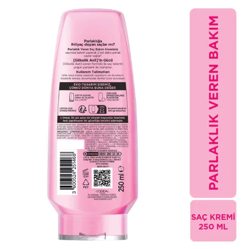 L'Oreal Paris Elseve Glycolic Gloss Parlaklık Veren Saç Bakım Kremi 250 ml